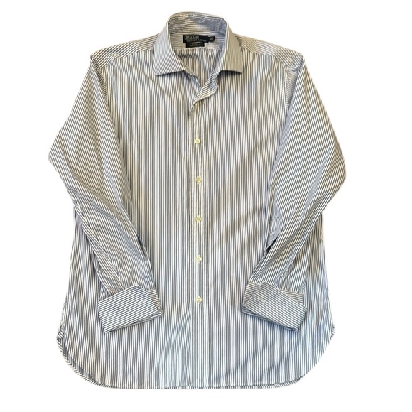 90’s Polo Ralph Lauren Regent Custom Stripe Shirt French Cuff White/Navy 16/33 - Picture 1 of 10